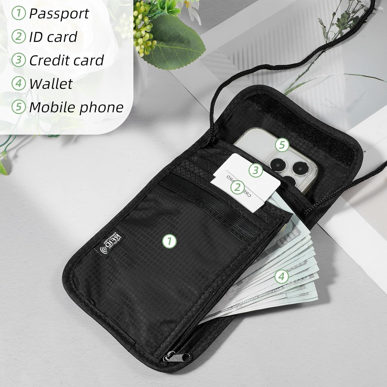 Travel Neck Wallet,Black Rfid Blocking Passport Holder,Wear Resistant Neck Pouch,Security Lightweight Passport Wallets for Women Men (7.87" x 5.5") - Image 4