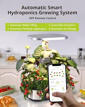 WiFi 12 Pods Hydroponics Growing System with APP Control,Indoor Garden up to 30 Height Adjustable with 48W Full Spectrum Grow Lights, Silent Pump System, Automatic Timer,Ideal Gardening Gifts