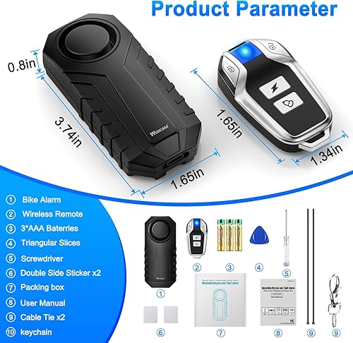 Miniatura 6 de WSDCAM Sistema de alarma con sensor de vibración antirrobo de 113 dB para bicicleta eléctrica, motocicleta, golf, coche, remolque, buzón, puerta de