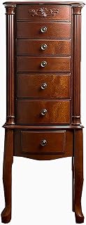 Hives & Honey Morgan Standing Jewelry Armoire with Mirror, 6 Drawers, Necklace Hooks & Anti-Tarnish Lining