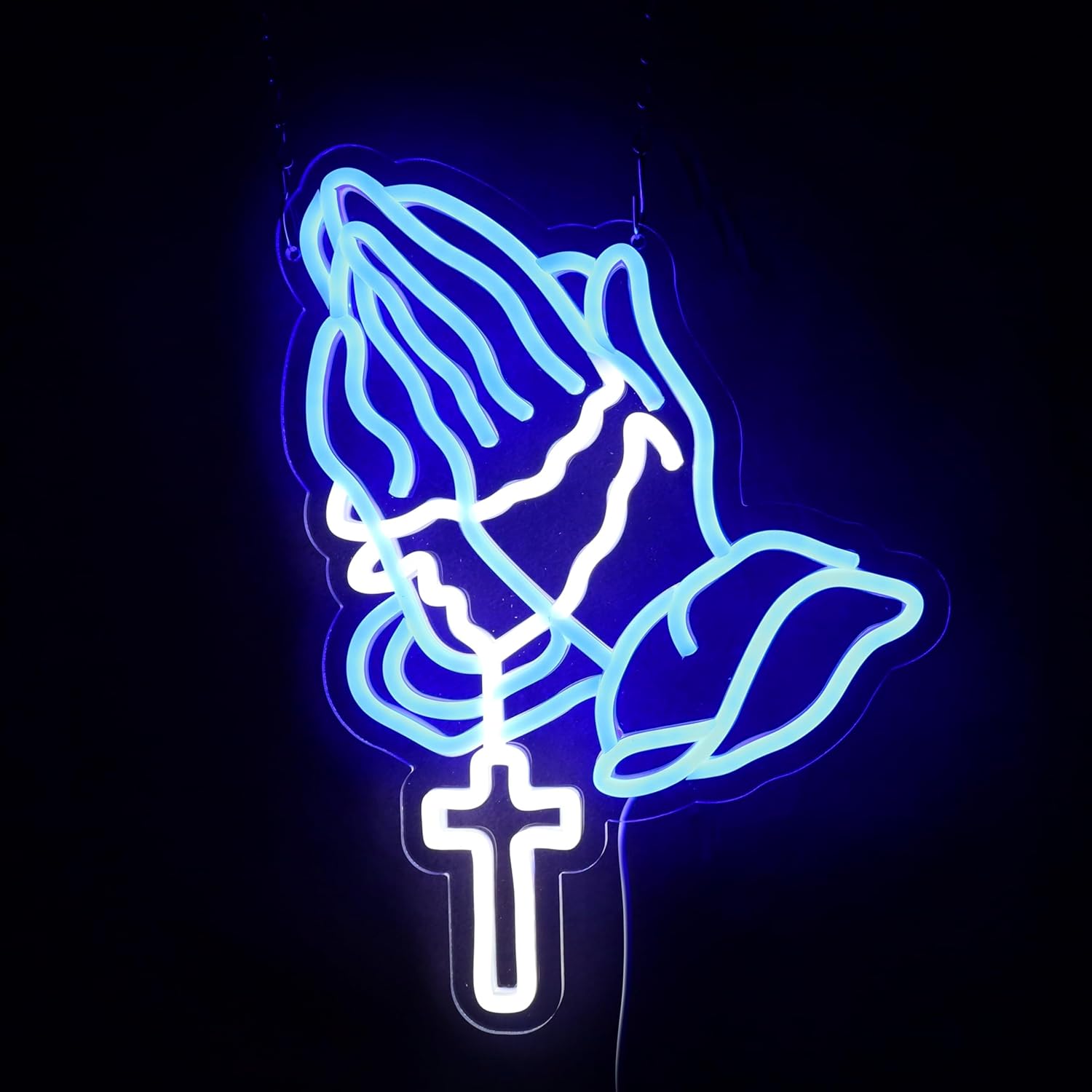 Praying Hands Neon Sign Cross LED Light Suitable for Bedroom, Living Room, Auditorium, Party Decoration Christian Neon Sign Gift for Believers