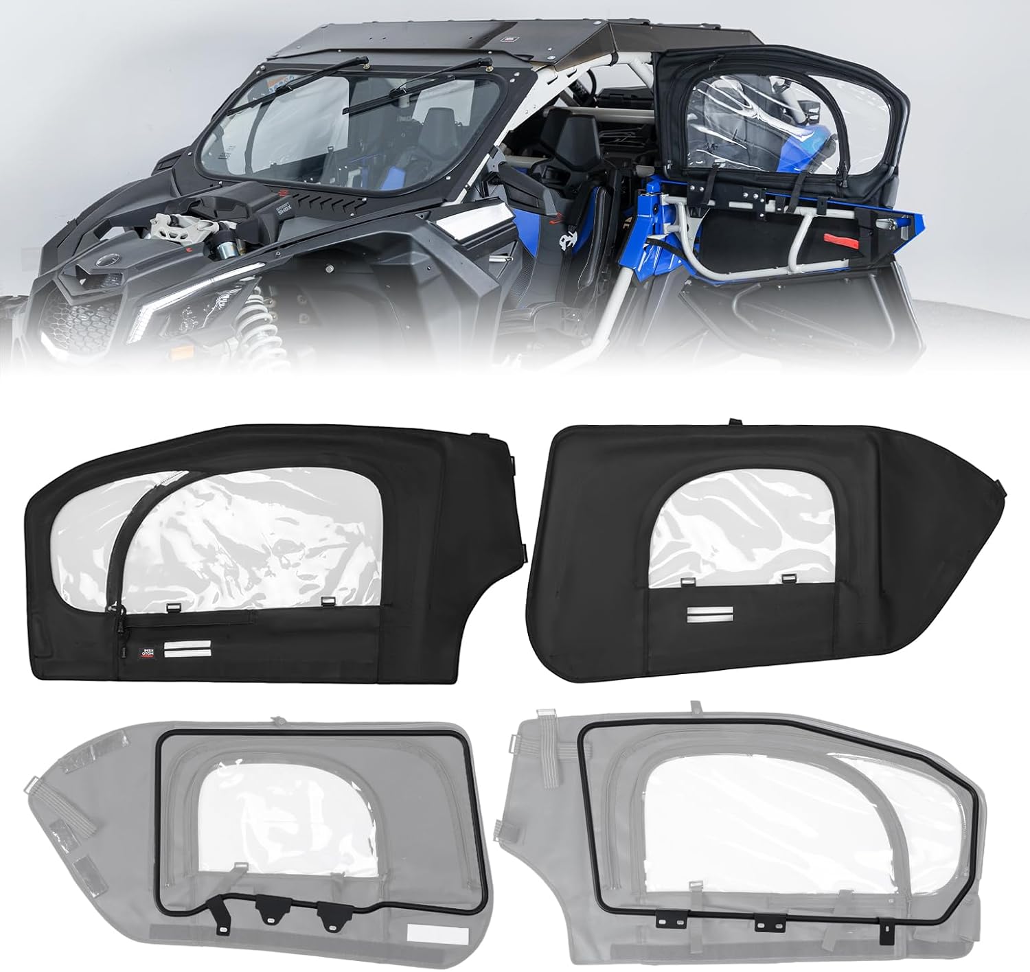 KEMIMOTO X3 Upper Door with Steel Frame Compatible with Can-Am Maverick X3 MAX 2017-2026, Keep Warm Waterproof Tear-Resistant Upgrade YKK Zippers Cab Enclosure Upper Window UTV Accessories
