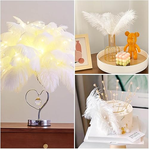 Miniatura 6 de Piokio 20 plumas de avestruz blanco natural de 12-14 pulgadas a granel para decoraciones de Navidad, centros de mesa de fiesta de boda, decoraciones