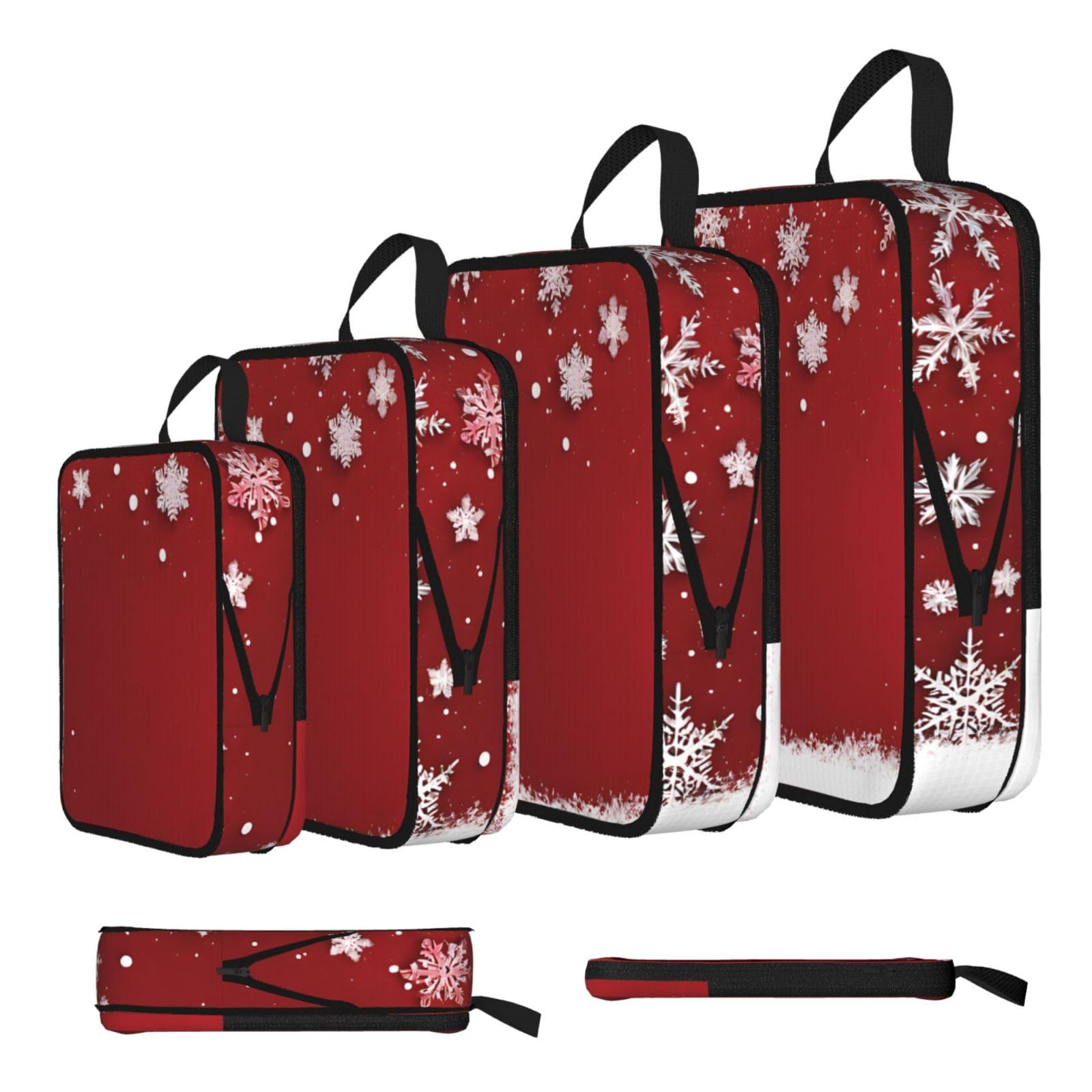 Ezdlowvba Black Christmas Print Compression Packing Cubes 4-Piece Set With Multi- Compartment Travel Bag, Waterproof Suitcase Organiser Bags