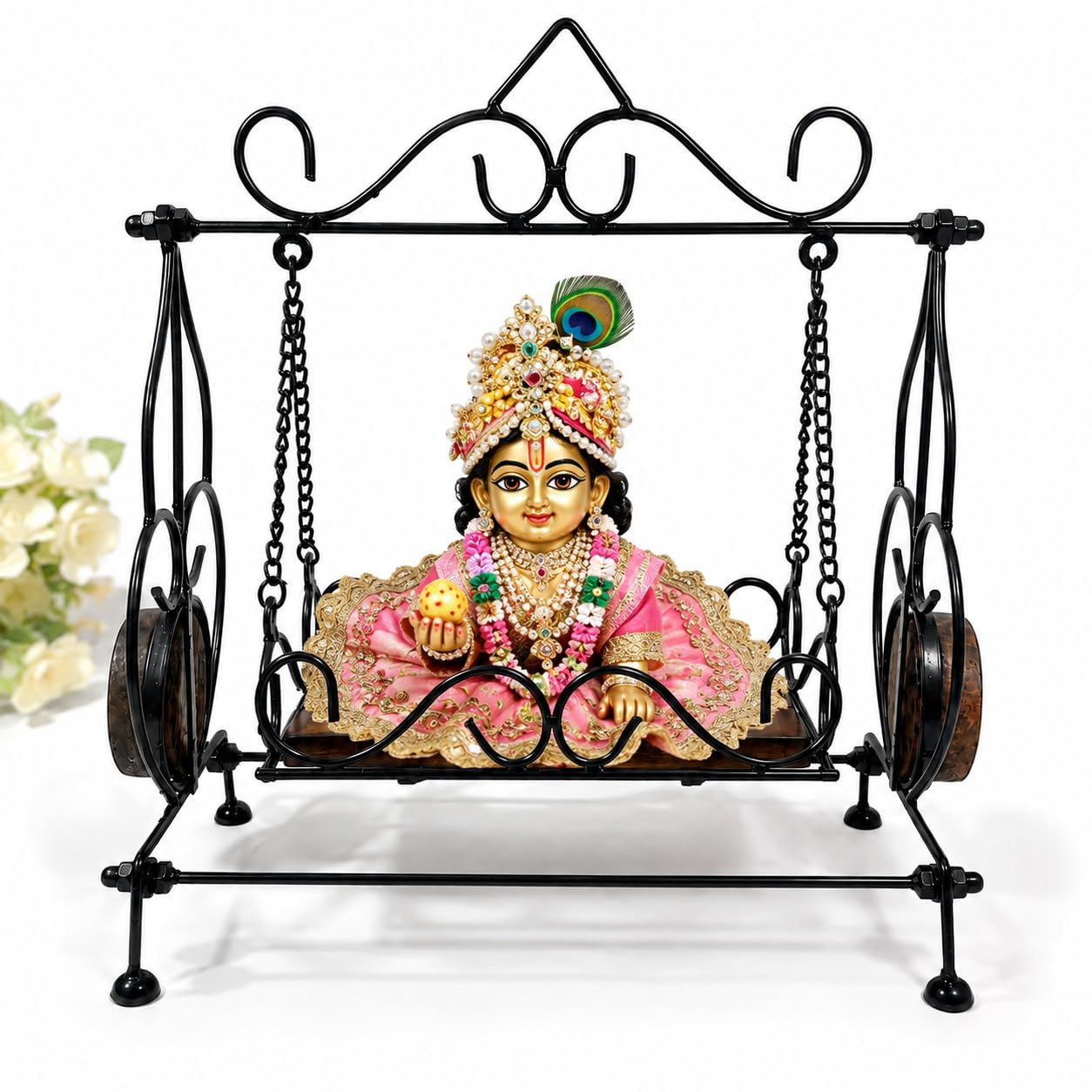 Decorative Iron and Wood Swing Jhula with Chain, Black-image-9