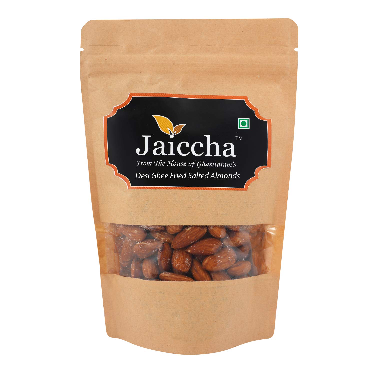 Jaiccha Ghasitaram Desi Ghee Fried Salted Almonds 800 GMS in Brown Paper Pouch