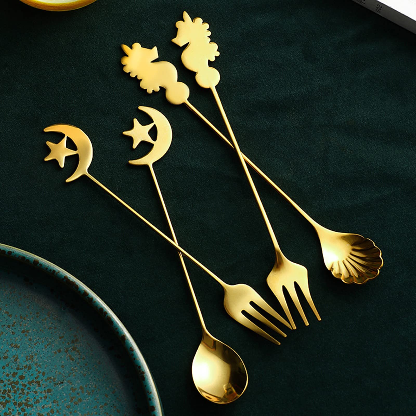 Zkbszn Tableware,Long Handle Coffee Stirring Spoons Dessert Salad Fork Small Candy Spoon Stainless Steel Tableware Kitchen Accessories