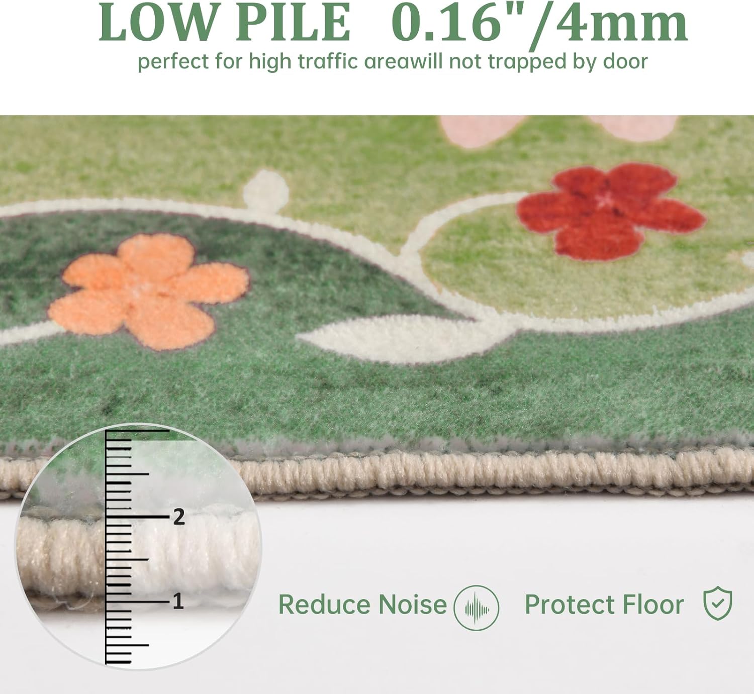 Green 5x7 Area Rug Washable Non Slip Boho Floral Rugs for Living Room Bedroom Dining Room Office Carpet