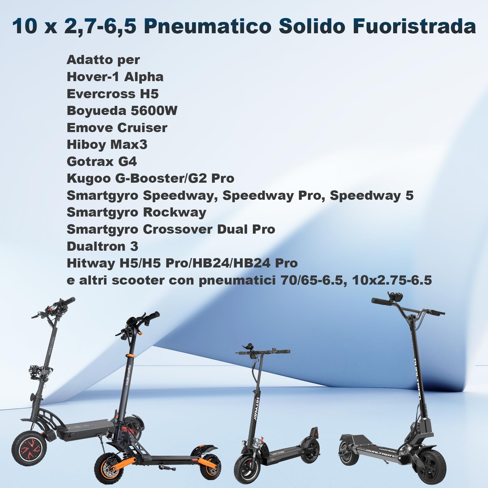 10 x 2,7-6,5 pollici pneumatici solidi per KuKirin G3/KuKirin G2 Master/Dualtron 3 scooter elettrici, pneumatici pieni, antiscivolo, antiesplosione (nero, 1 pezzo)