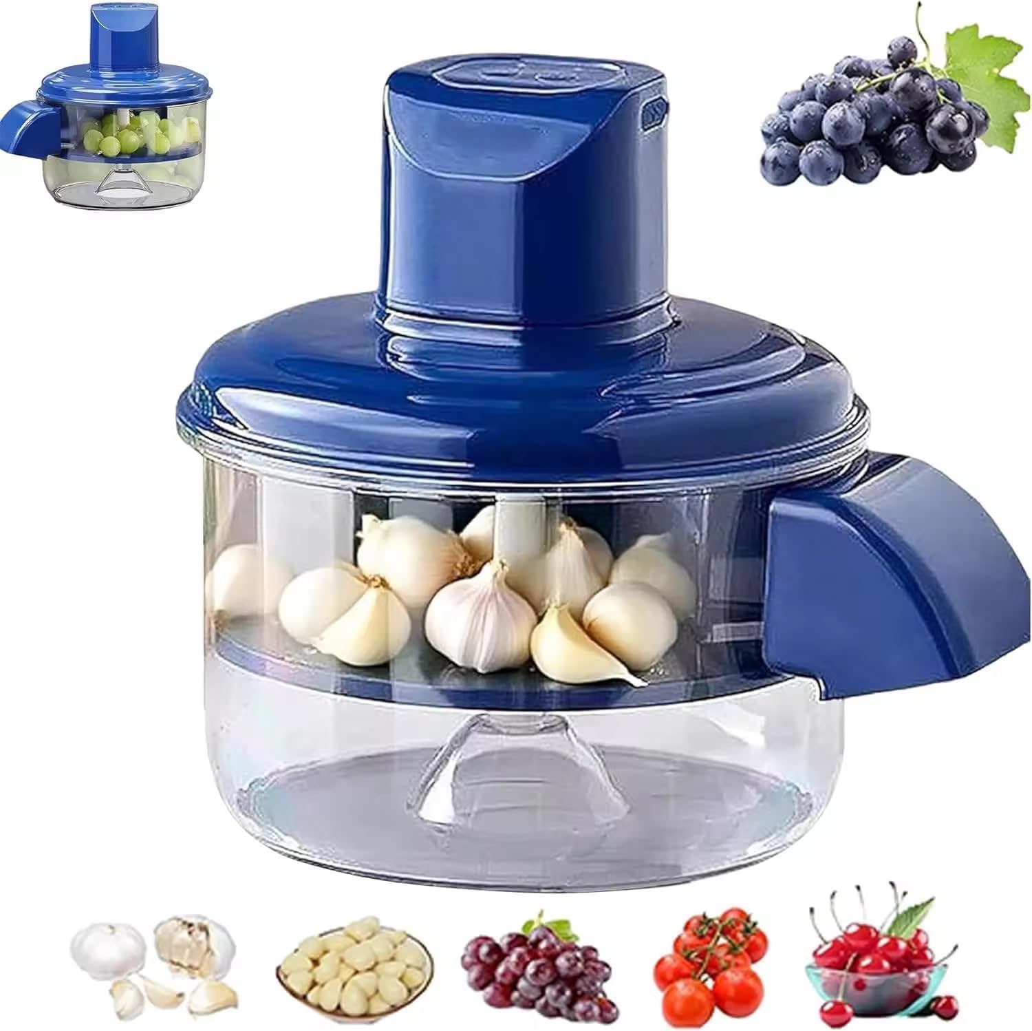 Manual Vegetable Chopper | Hand Push Food Chopper | Mini Garlic & Onion Chopper | Vegetable, Fruit, Nut & Herb Cutter | BPA Free Kitchen Food Processor | Blue | 500 ML-image-11