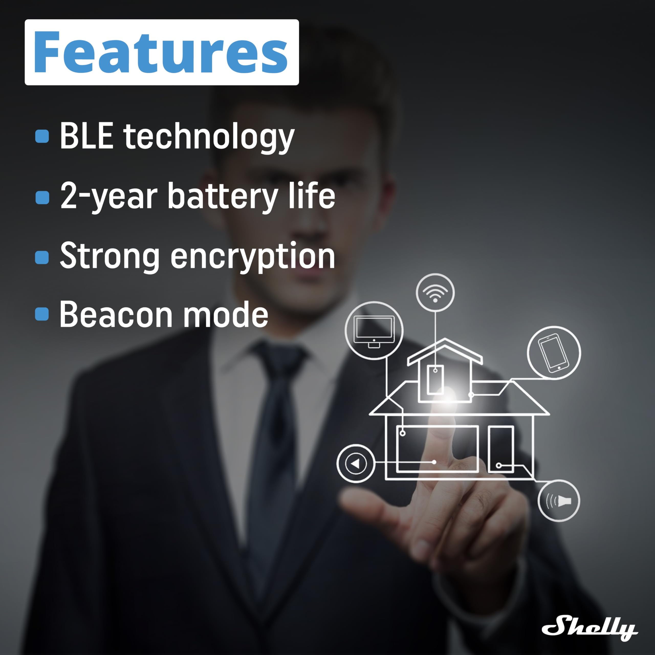 Shelly BLU RC Button 4 - Bouton télécommande Bluetooth pour Domotique, Support magnétique, Contrôle dispositifs connectés, actions et scènes, Pile 2 ans, Multi-clic, Compatible Home Assistant