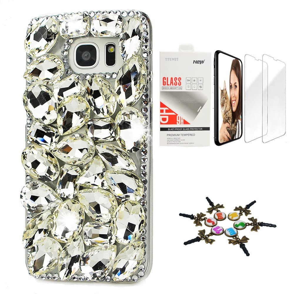 STENES Sparkle Case Compatible with Samsung Galaxy A42 5G Case - Stylish - 3D Handmade Bling Pretty Rhinestones Design Cover Case with Screen Protector [2 Pack] - White