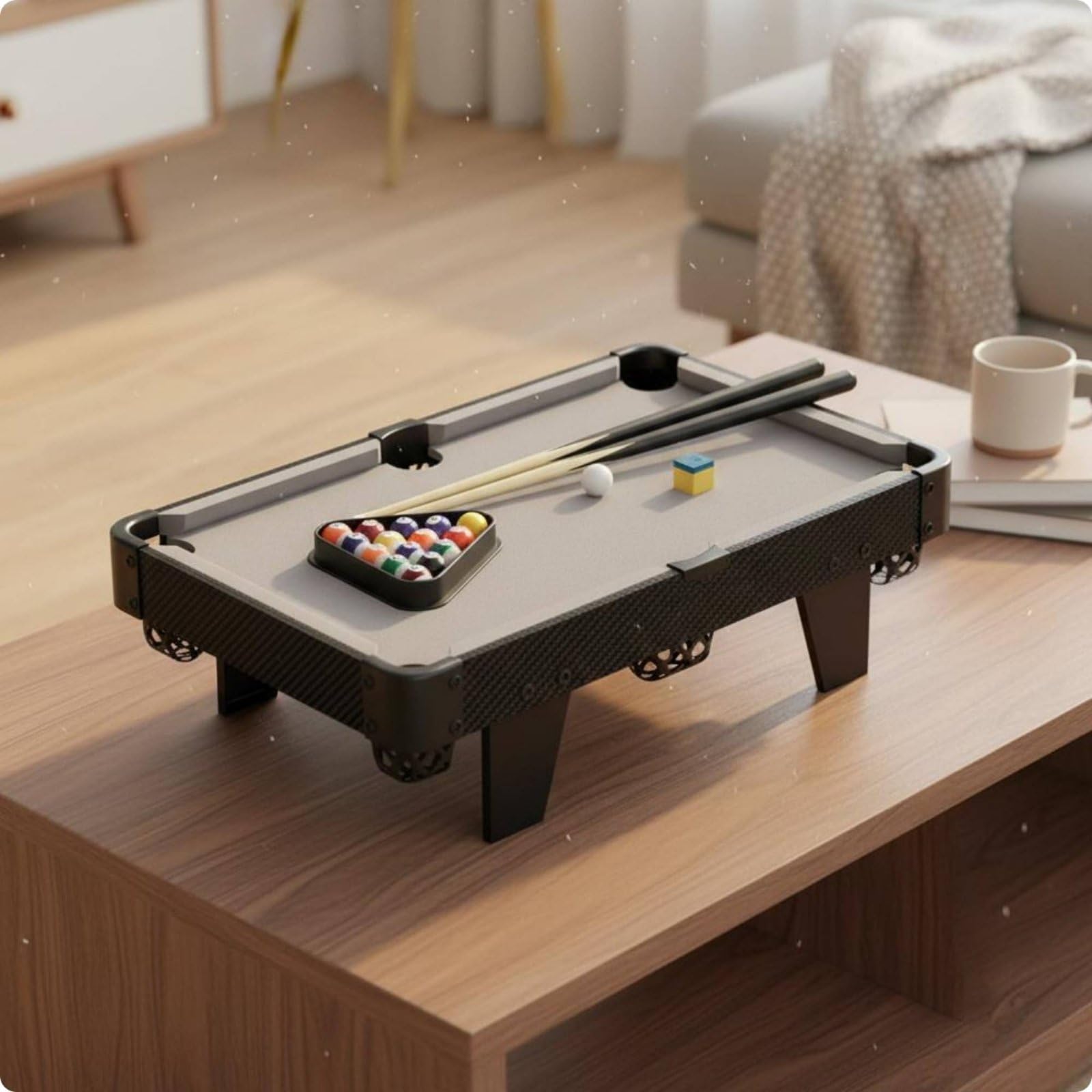 Mesa de Billar Infantil Pequeña Juego Billares Educativo Portátil Superficie Realista Material Plástico Resina Madera para Niños Mejora Vínculos Familiares en Casa