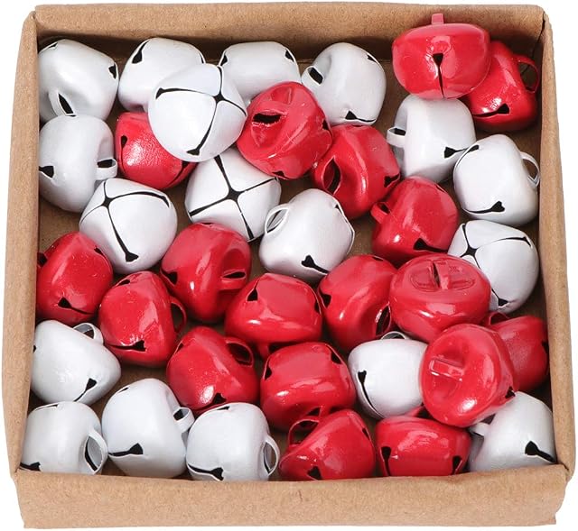 Amosfun 36Pcs Christmas Jingle Bell Mini Bell Set DIY Making Accessories (Red White) Party Favor