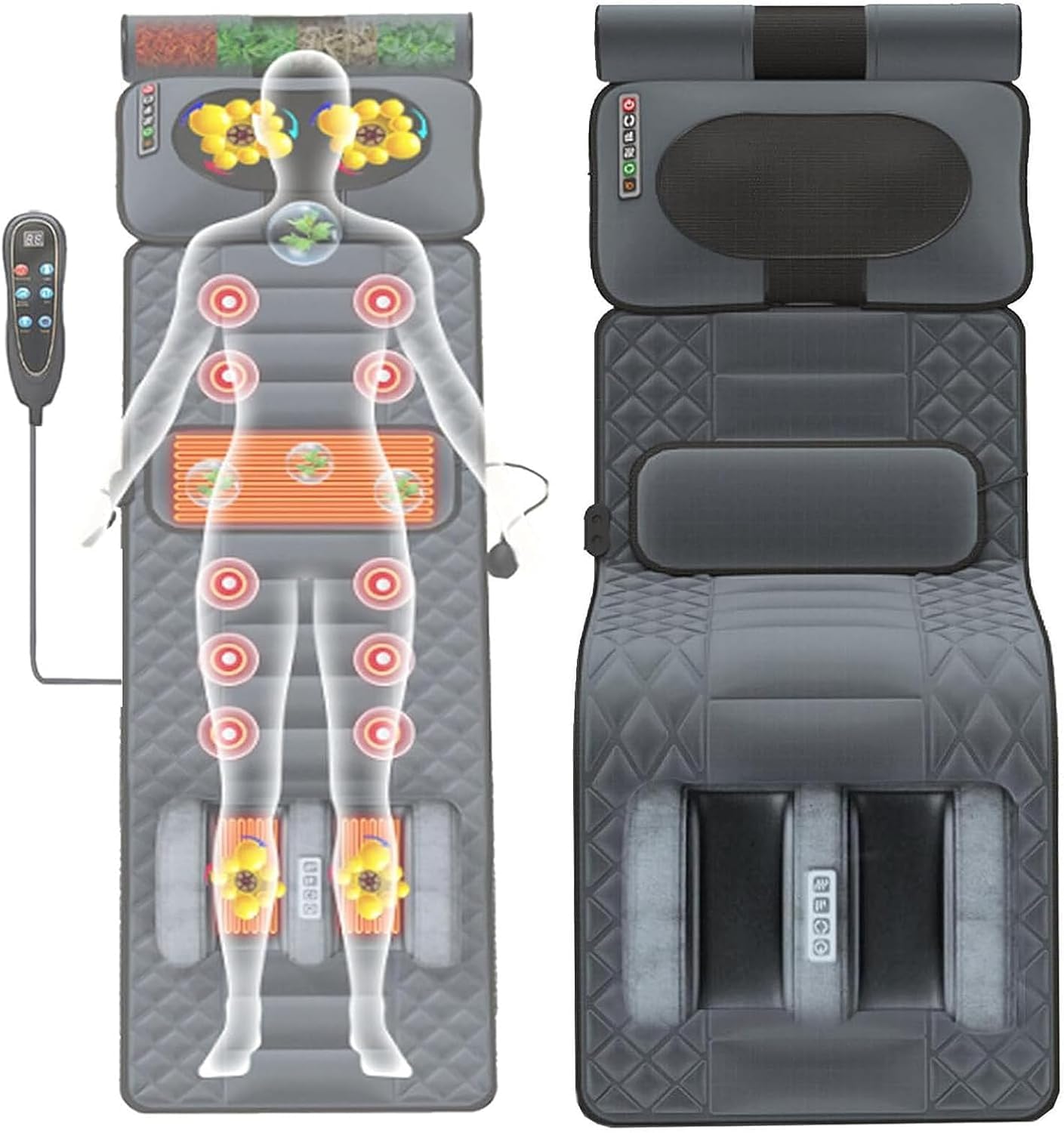 Ganzkörper-Massagematte mit Wärme, 20-Kopf-Vibrationsmassage-Pad | Faltbares Design mit Rücken- und Lendenwirbelmassagezonen für Entspannung zu Hause und einfache Lagerung