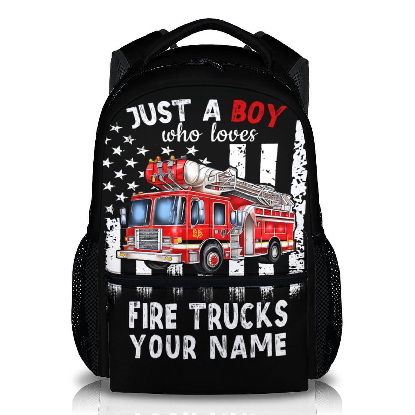 Sharecolor Boys Backpack for School, Personalized Fire Truck Backpacks for Kids, 17 Inches Large Capacity Cars Bookbag for Kindergarten Preschool,