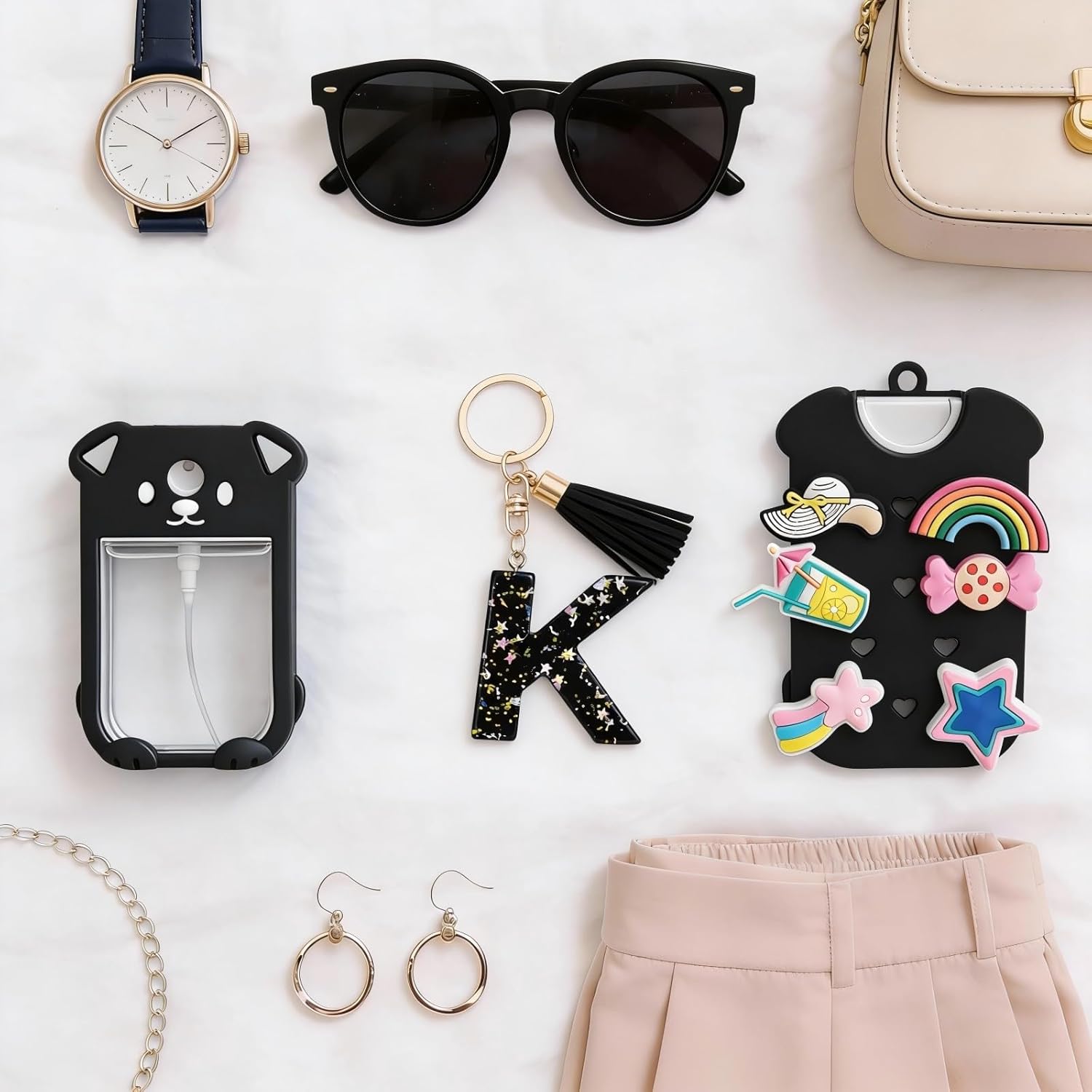 Puppy Silicone Case for Touchland Hand Sanitizer Spray 1FL OZ/30ML with Initial Letter Keychain and Charms, Cute Dog Design Protective Cover-Black S - Image 4