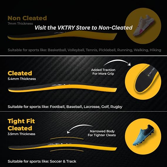 VKTRY Gold for Cleated Shoes - Carbon Fiber Performance Insoles Customized Athletic Inserts for Football, Baseball, Soccer, Golf, Lax & More | Run Fast, Jump High, US M13-13.5, W15-15.5,gt;220lb