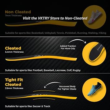 VKTRY Gold for Cleated Shoes - Carbon Fiber Performance Insoles Customized Athletic Inserts for Football, Baseball, Soccer, Golf, Lax & More | Run Fast, Jump High, US M13-13.5, W15-15.5,gt;220lb