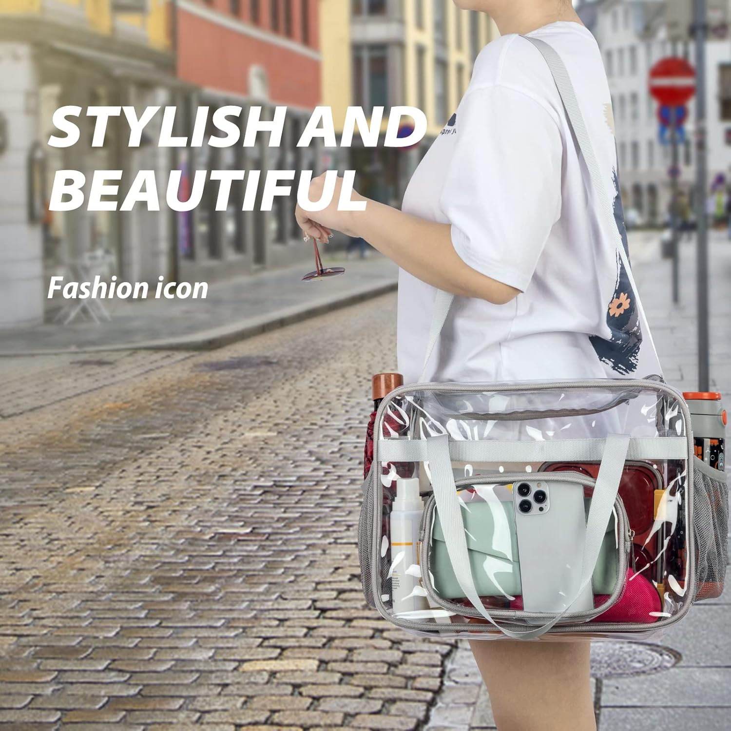 Clear Bags Stadium Approved,See Through Tote Bag+Shoulder Strap Large Transparent Bag - Image 7