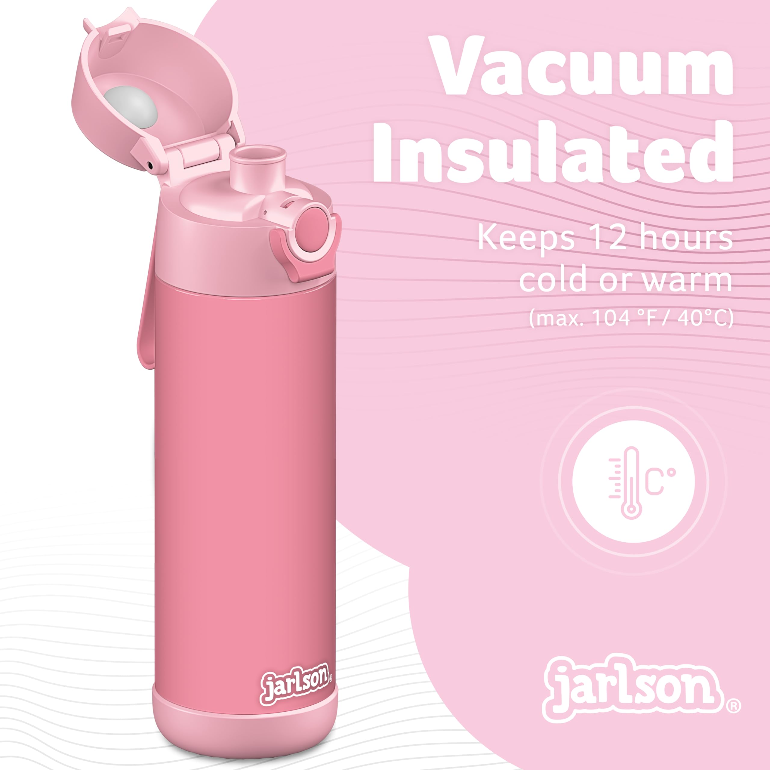 Jarlson® Borraccia Bambini Acciaio Inox MALI, Bottiglia Termica, Senza BPA, Bottiglia Acqua, Termos, Thermos - 500ml - Rosa