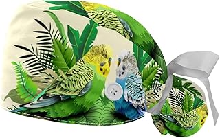 2PCS Working Hats for Men Birds Adjustable Women Work Caps Bouffant Hats with Sweatband Multi, Multi, One Size