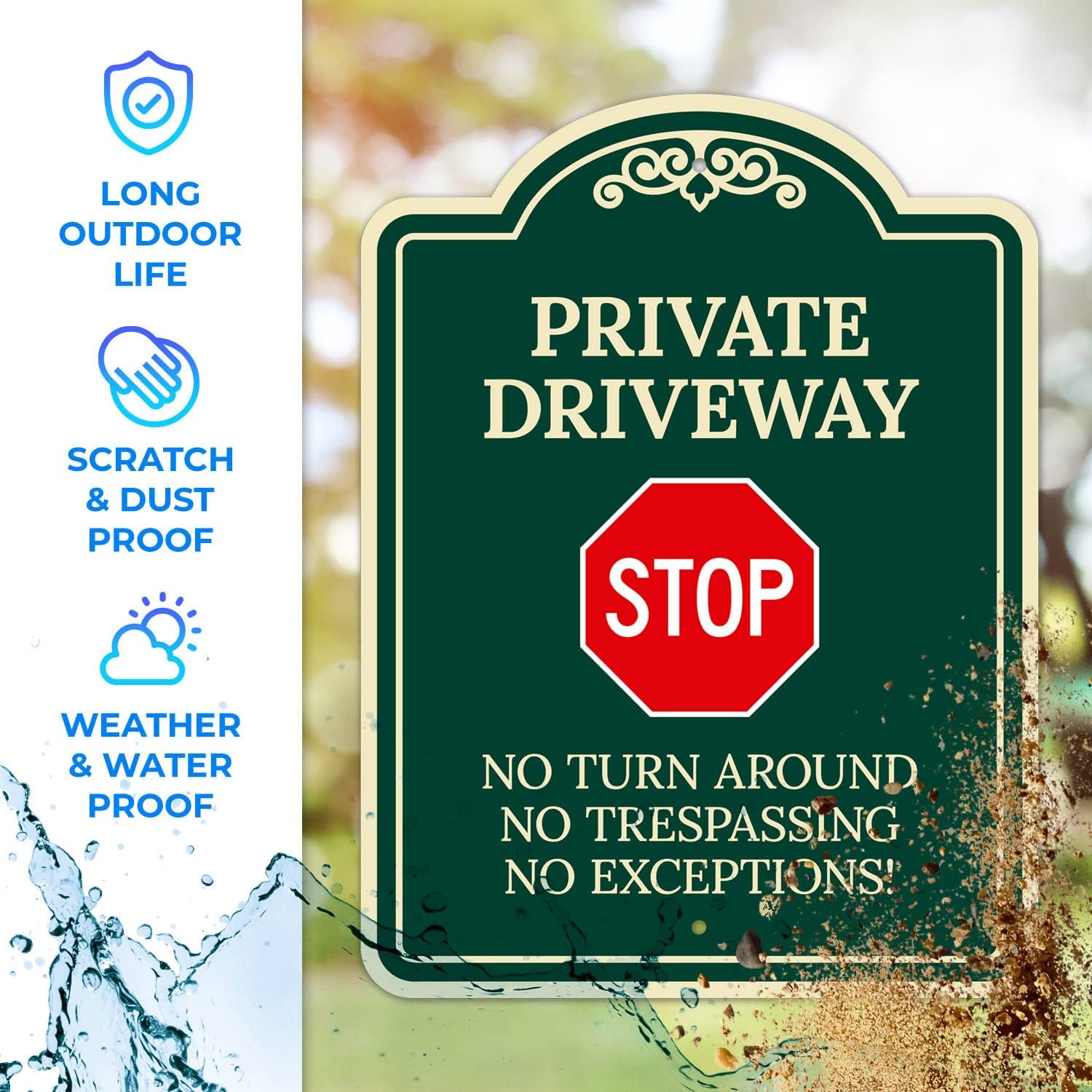 Private Driveway No Turn Around Or Trespassing No Exceptions Decor Sign, Green Dark, 18x24 Inches, ACM, Fade Resistant, Made in USA