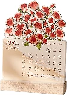 Calendrier de Bureau 2026 - Planificateur Mensuel au Style Rétro avec Base en Bois | Décor Élégant Calendrier 2026 pour Bureau et Décoration Intérieure - Pour Agenda Rendez-vous Planification Scolaire