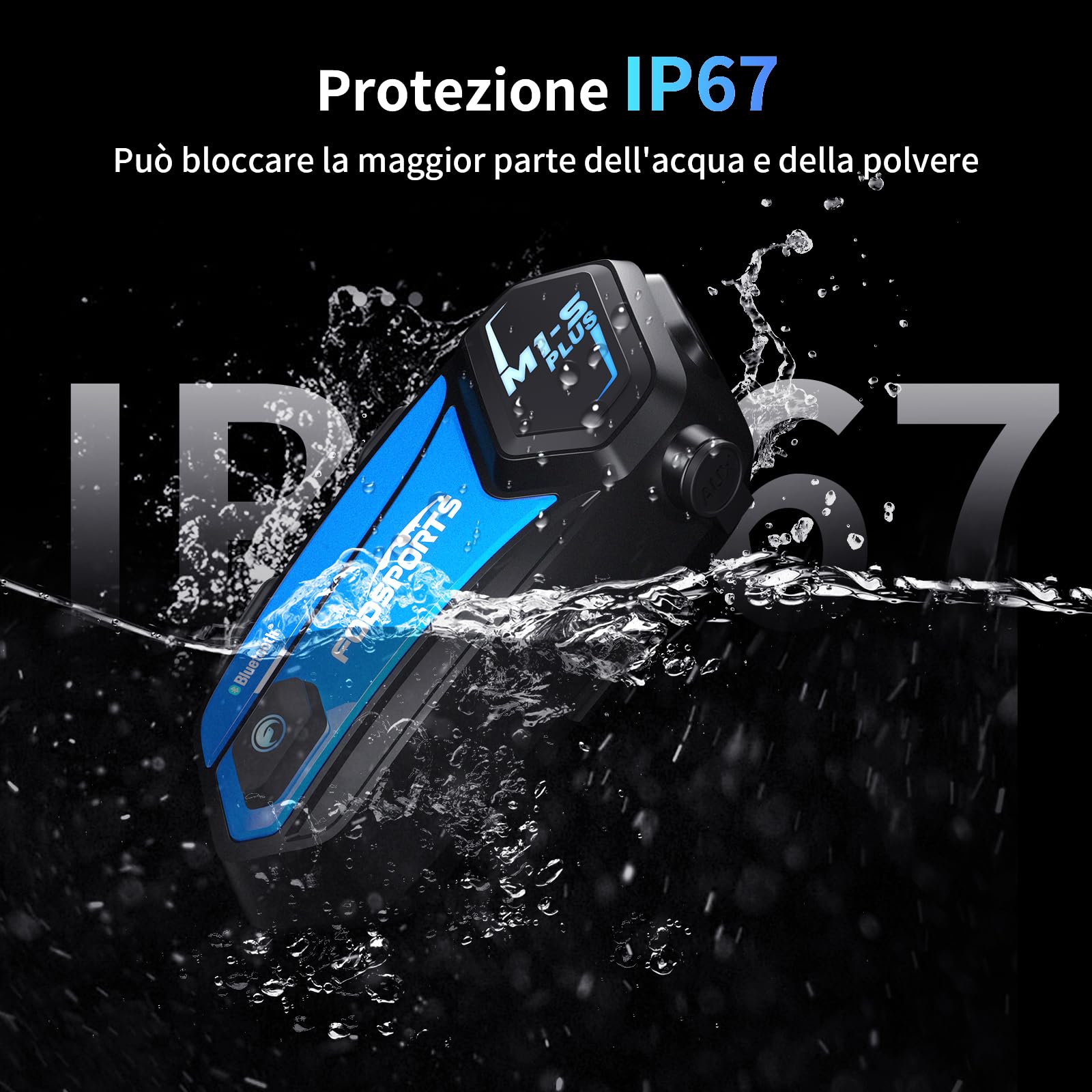 Fodsports M1-S Plus Interfono Moto con Condivisione Musica,Auricolare Casco Bluetooth Coppia,2000M Sistema di Comunicazione Casco,Fino a 10 Persone, Audio Multitasking Cablato,Universale Sciare/ATV