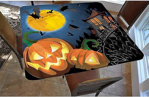 Miniatura 2 de Mantel cuadrado ajustable decorativo de Halloween con bordes elásticos, de poliéster, diseño de calabaza y luna, para interiores y exteriores, para