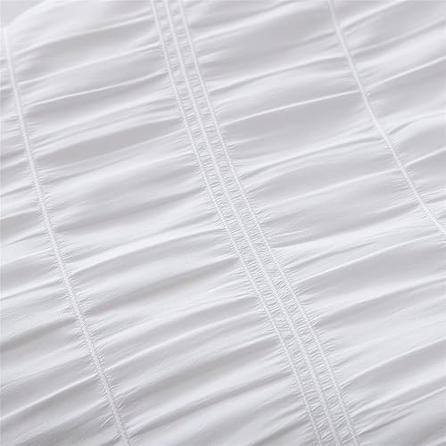Miniatura 6 de KAKIJUMN Juego de edredón blanco tamaño King, 7 piezas de edredón y sábanas de sirsaca de sirsaca para todas las estaciones (blanco, King)