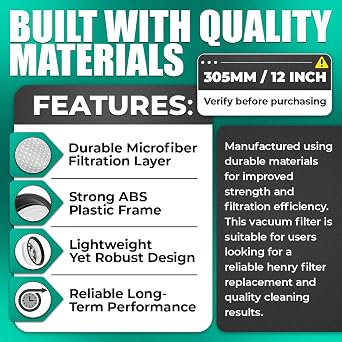 Vacuum Filter for Henry hoover Filter Bucket 305mm/12 for Henry Filter Compatible with Numatic Henry Hoover Hetty Edward James Charles George Vacuum Attachment Accessories Spare Tool Parts