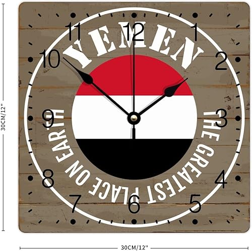 Miniatura 2 de Reloj de PVC con la bandera de Yemen The Greatest Place on Earth - Reloj cuadrado con números de viaje de 12 pulgadas, silencioso, sin tictac,