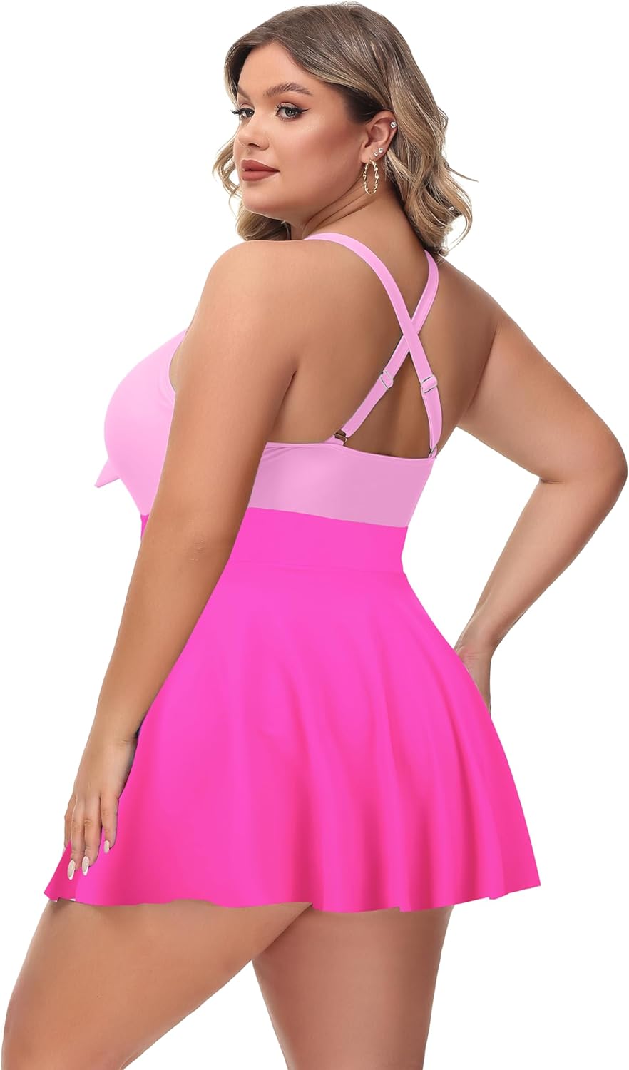NIeyook Womens Plus Size One Piece Swimsuit with Skirt V Neck Cutout Flowy Swim Dress Tummy Control Bathing Suit