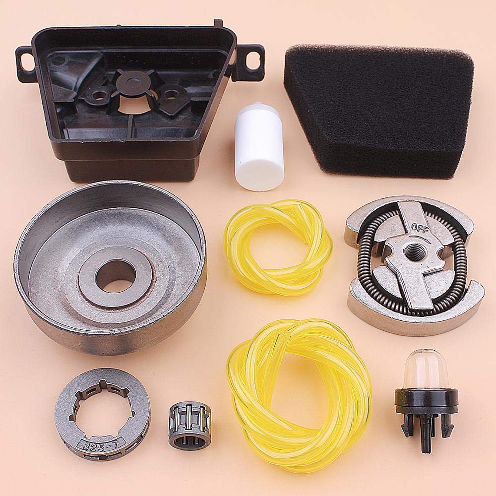 Tambor de embrague, rueda dentada, borde, filtro aire, línea combustible completo, bulbo cebado, cojinete, motosierra, for JONSERED, CS2137, CS2138 Reemplazo del tambor de embrague de motosierra