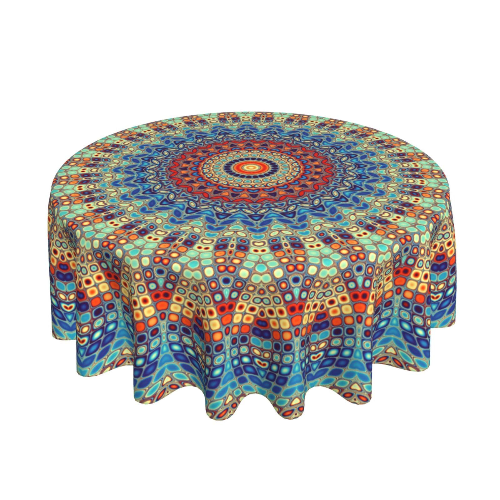 GOPIJDX Mandala Round Tablecloth 70 Inch Waterproof Rustic Colorful Boho Tablecloths Fabric Farmhouse Table Cloth Decorative for Picnic Party Holiday