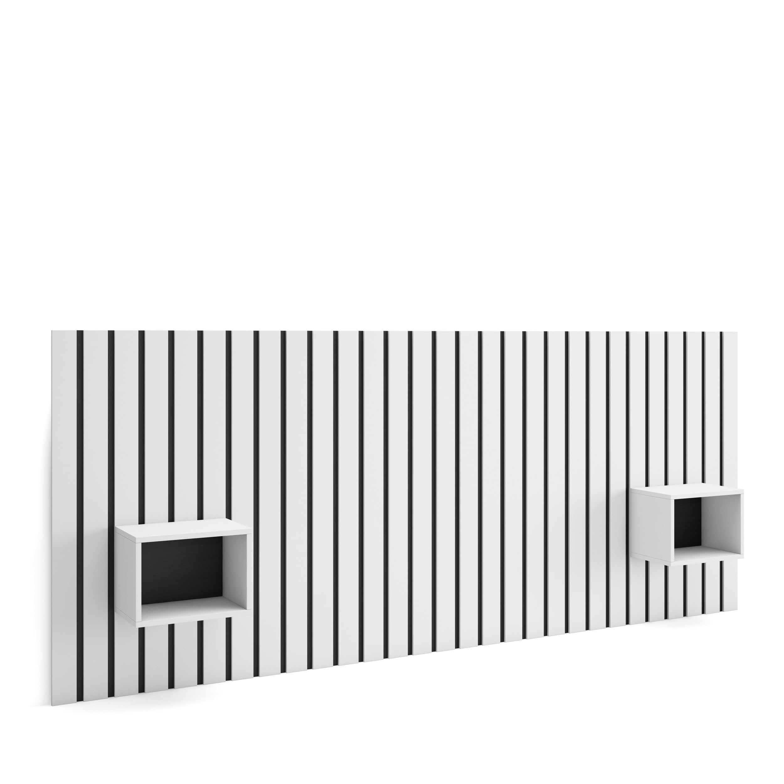 Skraut Home | Cabecero con mesitas | Listones Decorativos | 258x107x3 cm | Cama de 150,160,180 cm | con Almacenamiento | Estilo Moderno | Blanco