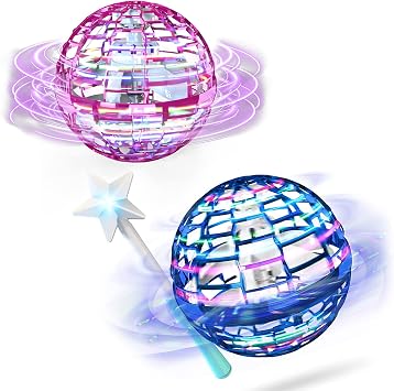 ATHLERIA Blue+Pink Flying Orb Ball with a Magic Wand,Cool Gadgets LED Light Up Toy Glow in The Dark,Hand Operated Drones for Kid,Birthday Gift for Kids Toys for Boy Girl Age 6 7 8 9 10