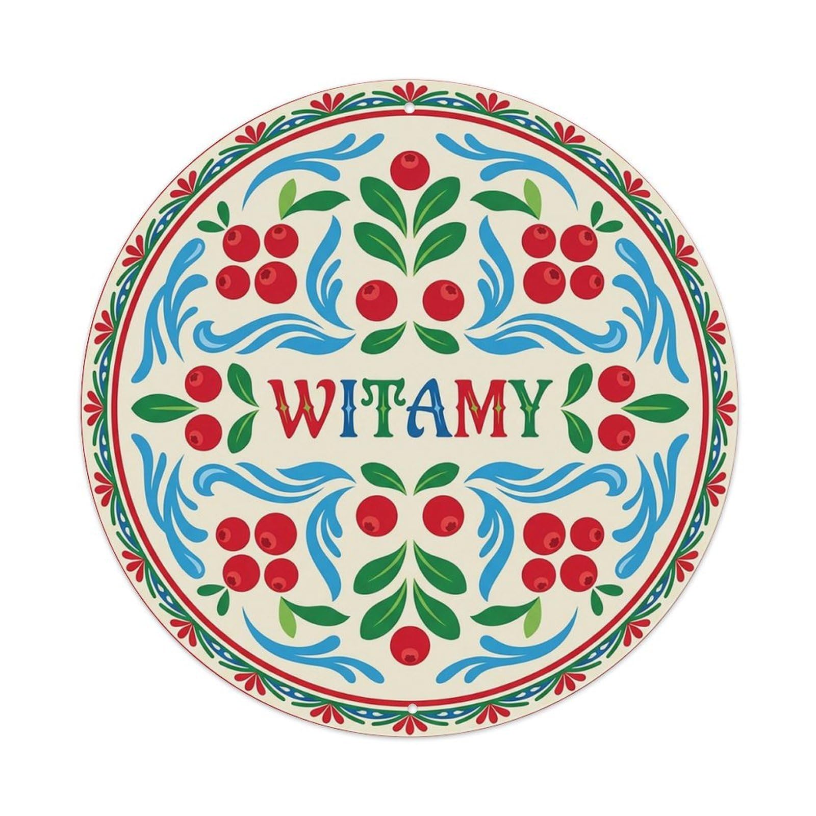 Vintage Polish Folk Art Witamy Welcome Cranberry Bog Metal Tin Sign