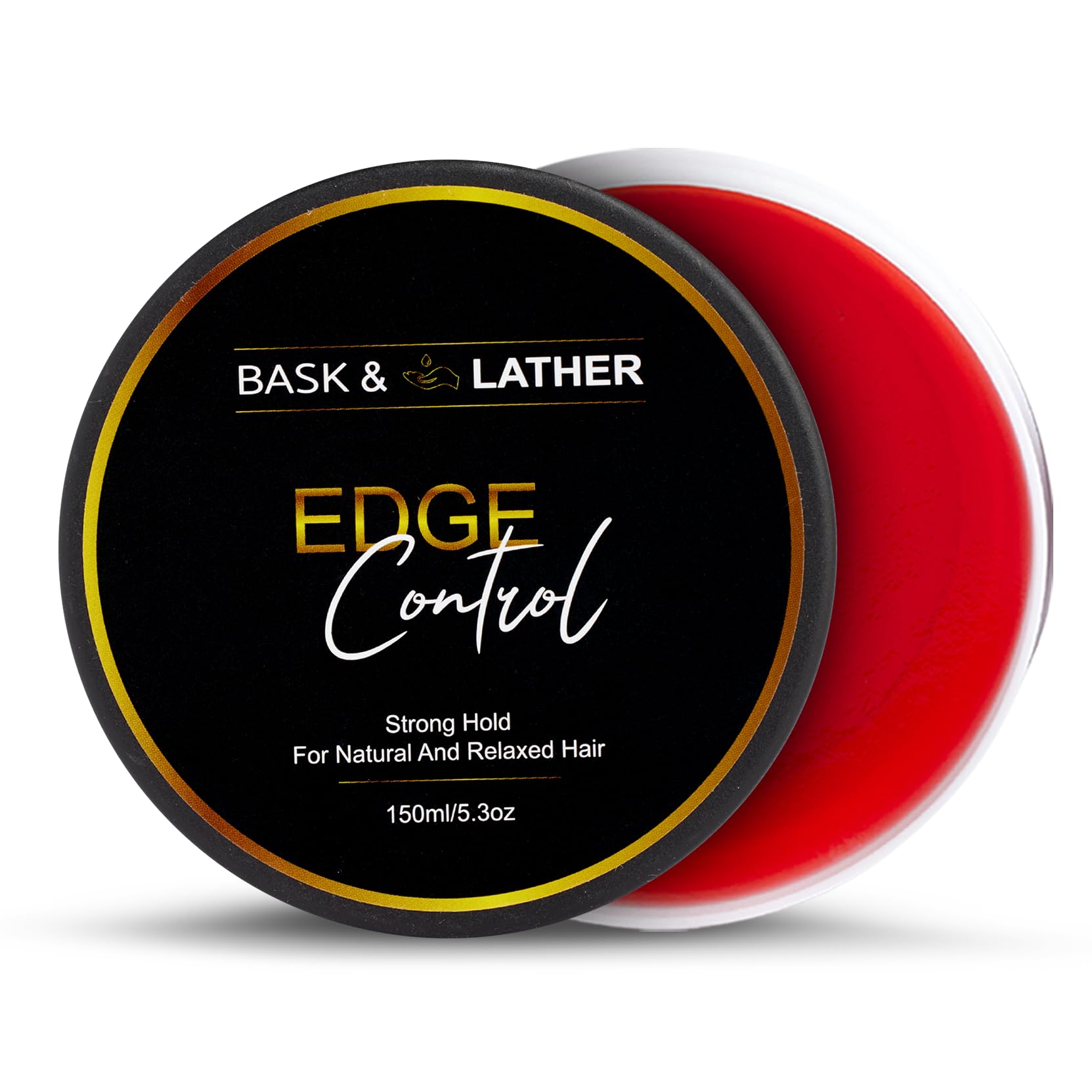 BASK & LATHER Strong Hold Edge Control Gel with Castor Oil, Non-Greasy, Non-Flaking, No White Cast, Long Lasting, Supports Hair Growth, Natural Formula, For All Hair Types, 5.3 Fl Oz