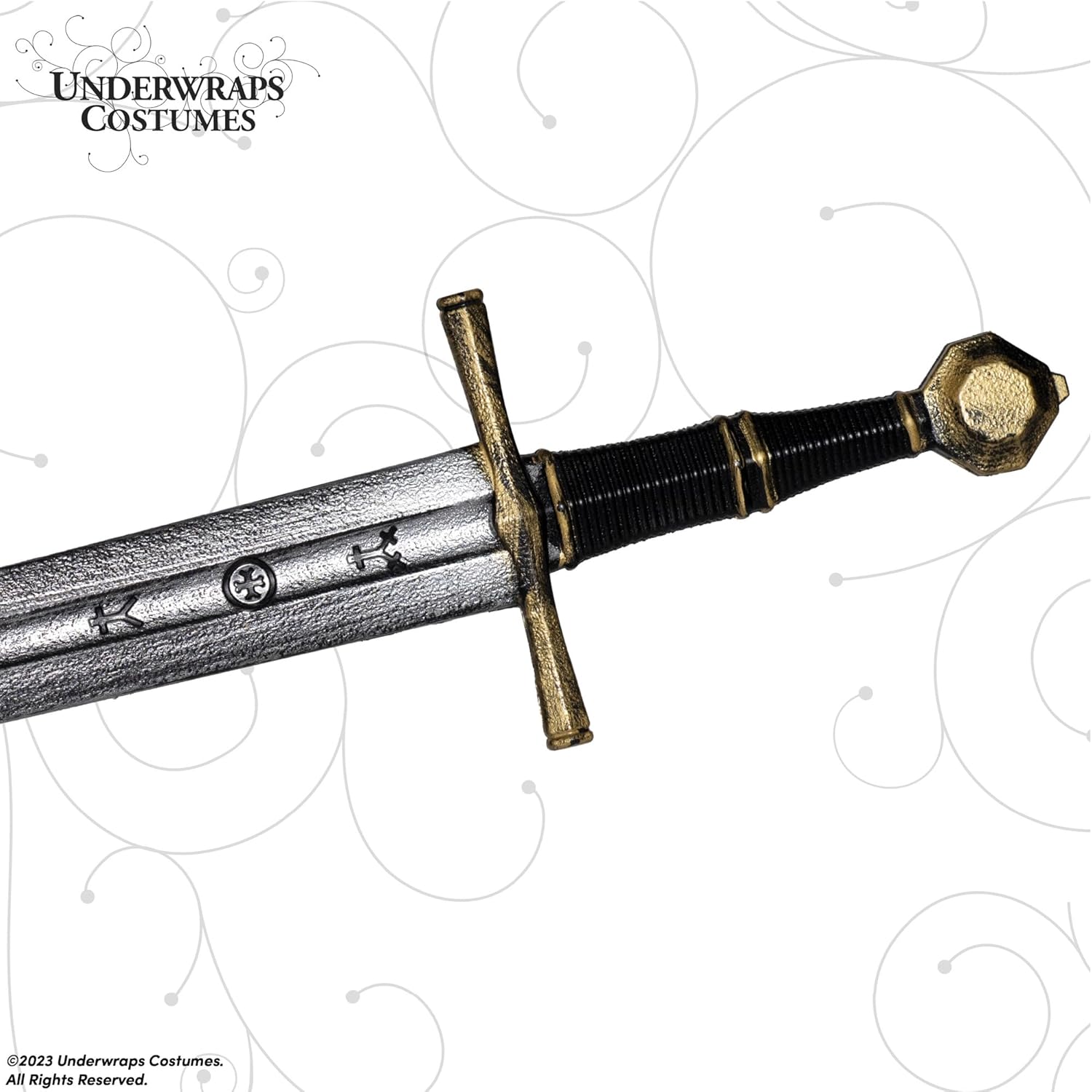 UNDERWRAPS Stamped Foam Sword Long - Medieval Swords for Kids, Renaissance Cosplay Weapons, Knight Costume Accessories, Prop Foam Swords for Play Fighting