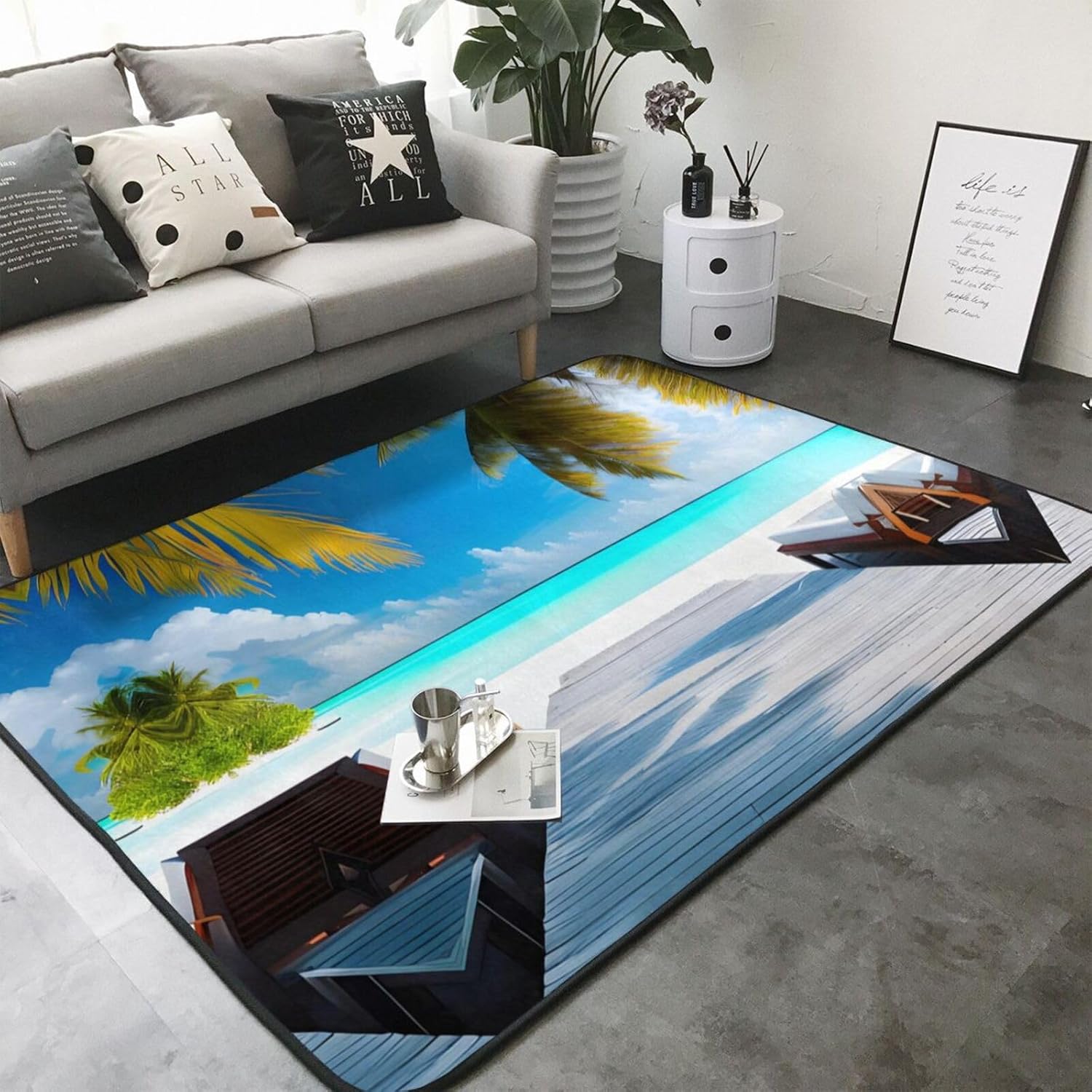 Maldives Holidays Printed Floor mat 80x58 inches, Non-Slip Decorative Carpet for Bedroom and Living Room