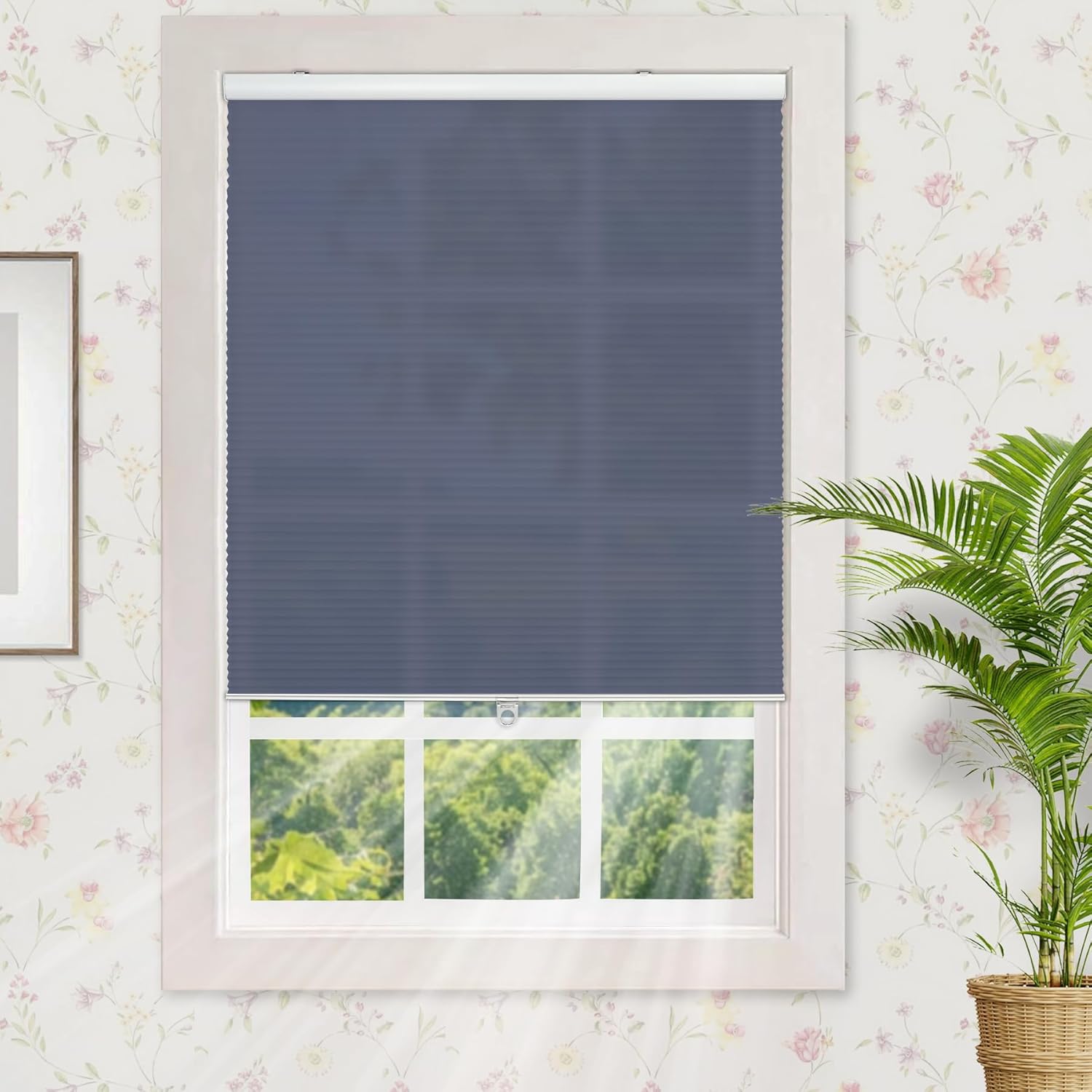 HESTIA Light Filtering Cellular Shades Cordless, Thermal Insulation UV Protection Honeycomb Blinds, Pull Down Pleated Window Shades for Bedroom/Living Room/Office, Blue, 21" W X 84" H