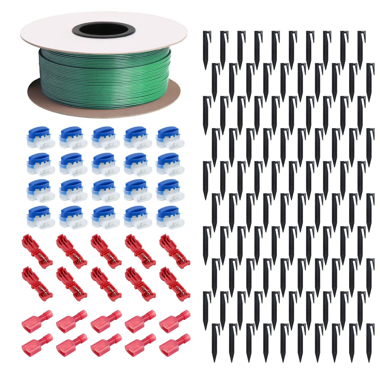 150 m cavo di limitazione universale per robot tosaerba + 100 picchetti + 20 connettori per cavi + 10 morsetti di collegamento, filo di limitazione per tosaerba, compatibile con Bosch, Gardena