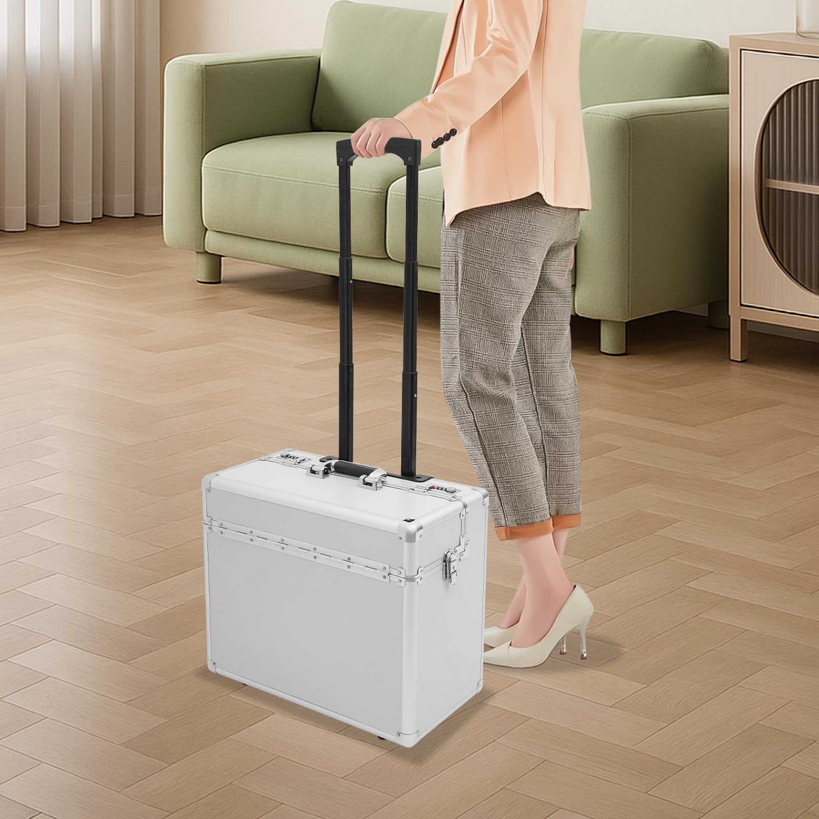 Pilotenkoffer Alukoffer mit Rollen, 48,5 x 39 x 23 cm | Abschließbar, Teleskopgriff, Für Büros und Geschäftsreisen, Aktenkoffer-Fach