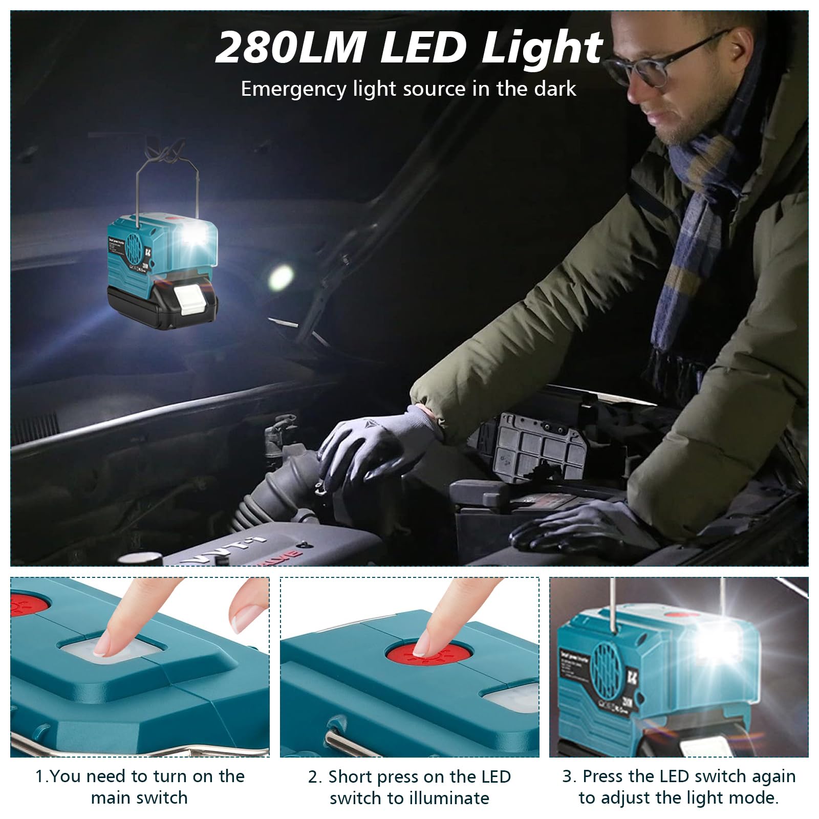 Inverter portabil 200W pentru Makita 18V, 120V/230V, cu LED de 280 lumeni
