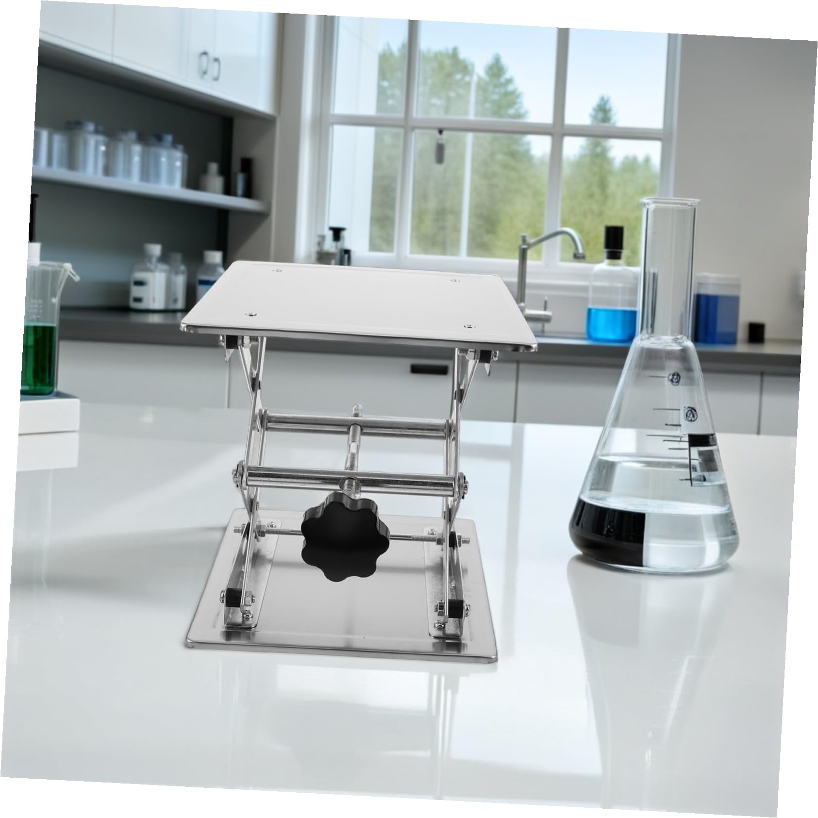 Plataforma Elevadora Manual de Acero Inoxidable Mini Gato de Laboratorio Soporte de Elevación para Experimentos el Aula