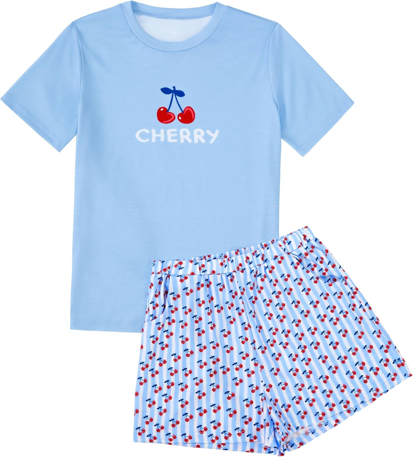 LYANER Women's Pajama Sets Cartoon Print Short Sleeve Tee and Shorts Cute Graphic Pjs Sleepwear with Pockets