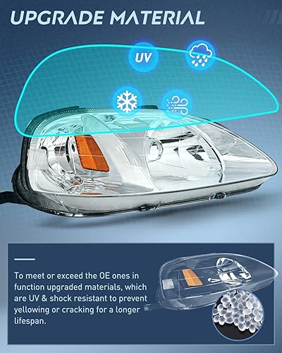 Miniatura 5 de Nilight Conjunto de faros delanteros compatible con Honda Civic 1999 2000, carcasa cromada, reflector ámbar, lente transparente mejorada, lado del