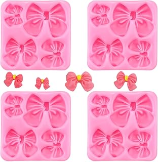 4Pcs Bow Chocolate Molds Bow Silicone Fondant Mold Mini Epoxy Resin Mold Cake Pop Molds for Cupcake Cake Candy Chocolate Sugarcraft Pudding Decoration